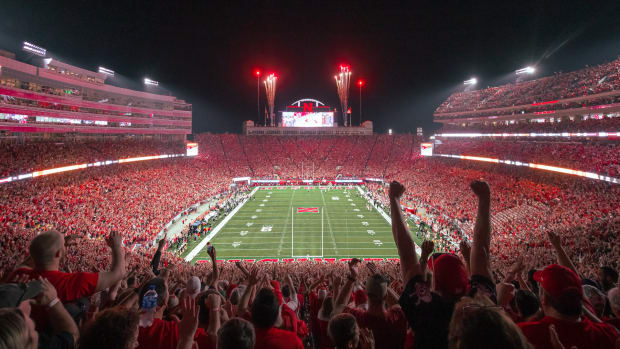 Memorial Stadium crowd fireworks